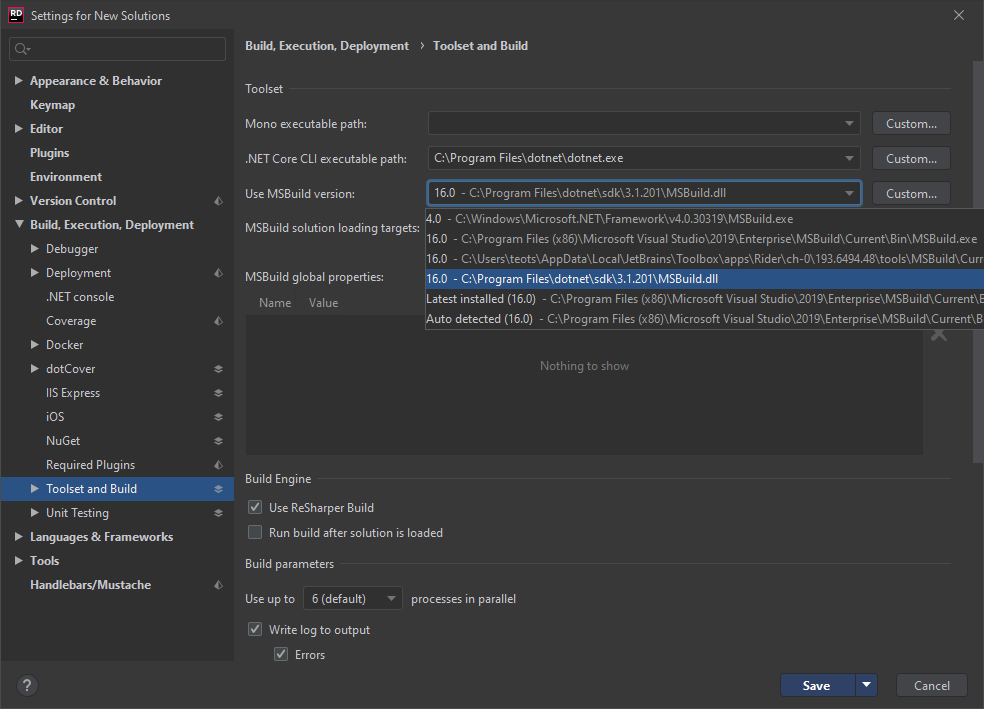 The Settings window in JetBrains Rider